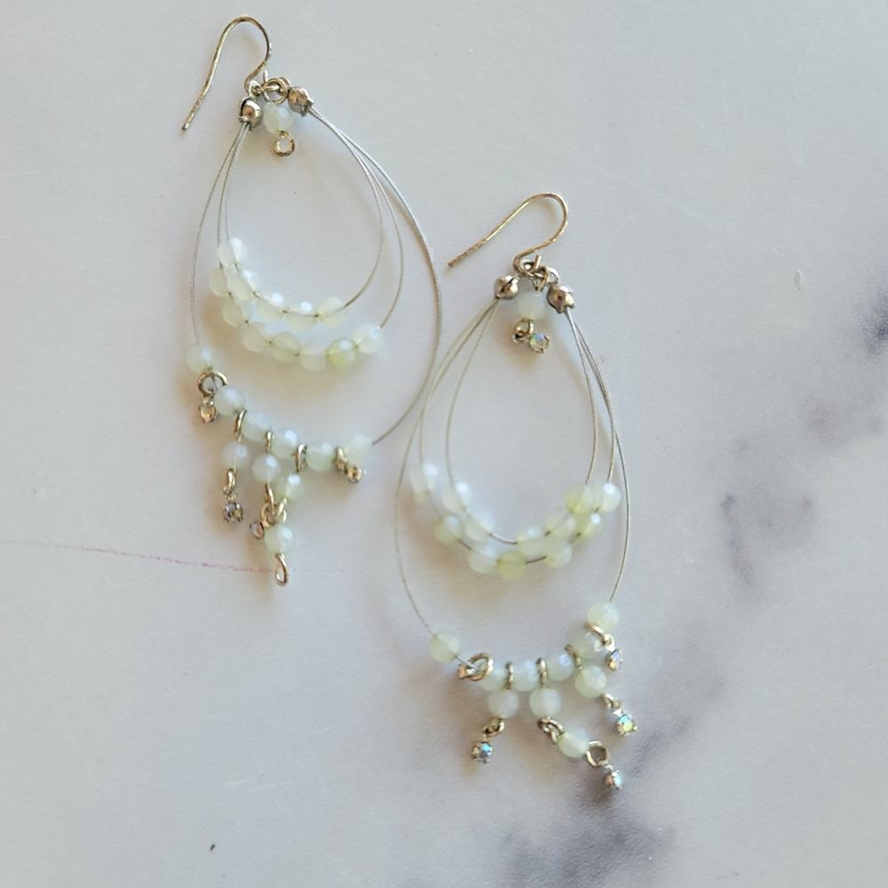 Beaded  mint green earrings loop dangle teardrop fashion costume jewelry